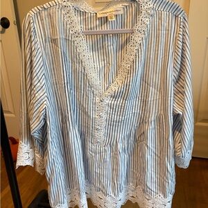 Blue and White striped top with lace